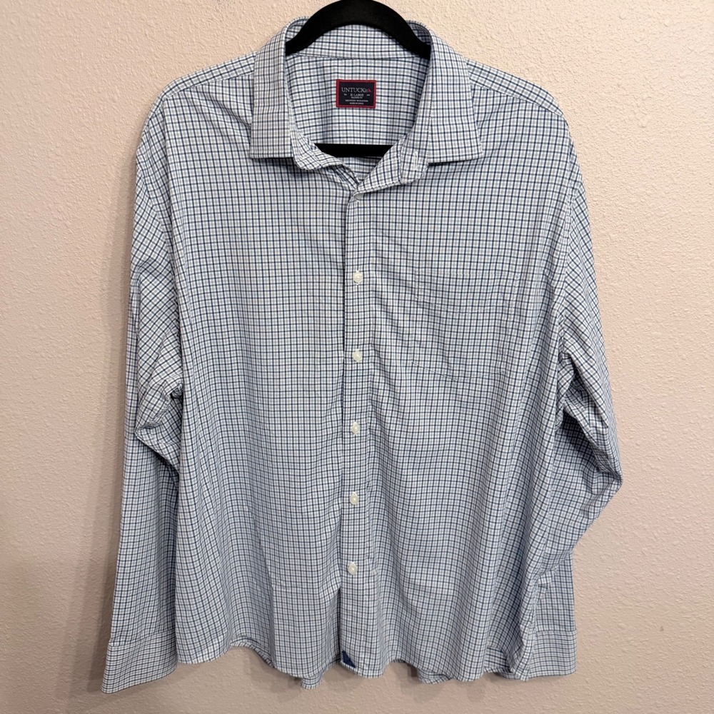 UNTUCKit Beaumont Relaxed Fit Blue Check Performance Shirt XL 40207